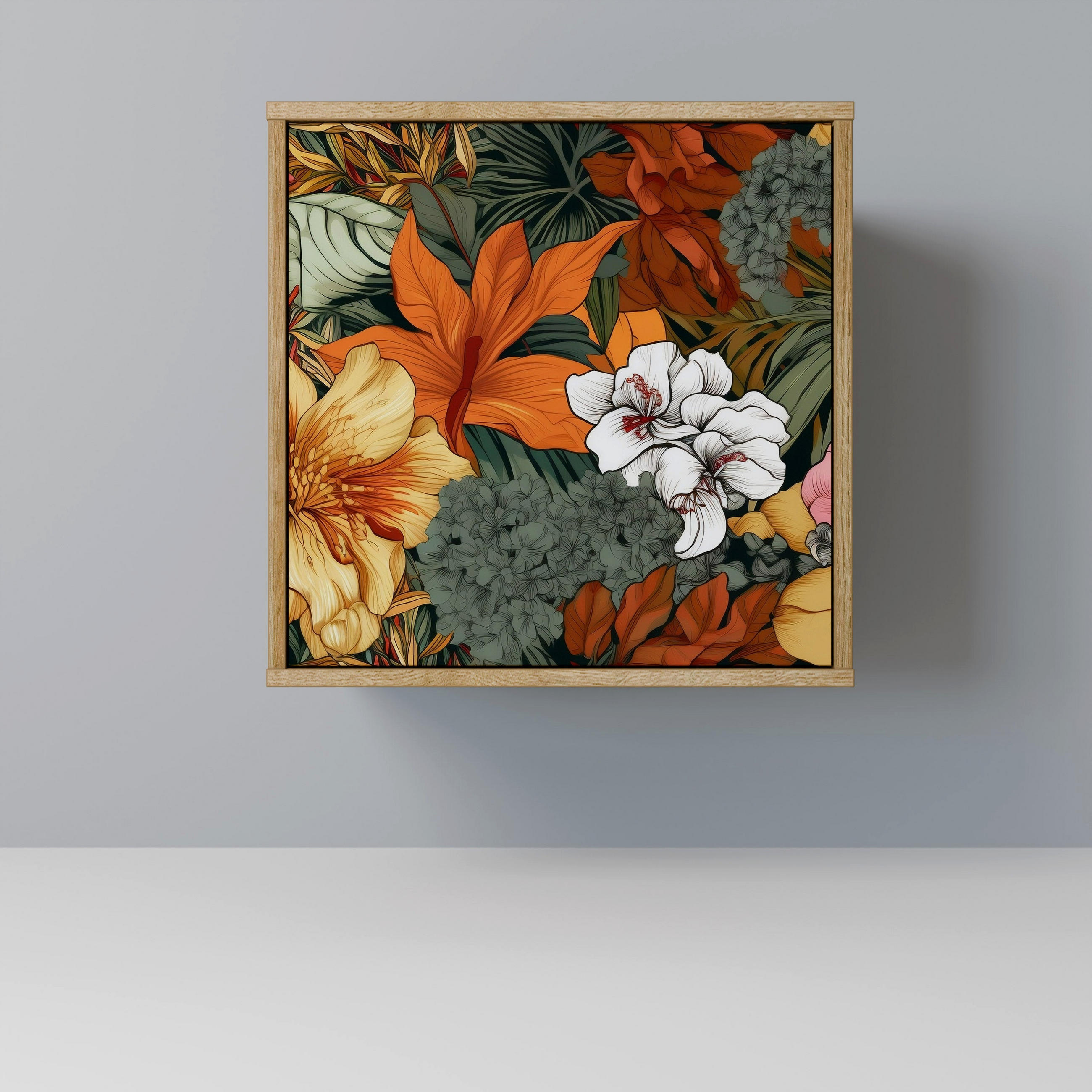 SIDEBOARD RADIANT FLORA, Eichefarben, 57,5x42x57,5 cm, Ohne Füße - Eichefarben/Multicolor, Holzwerkstoff (57.5/57.5/42cm) - SpaceRebels