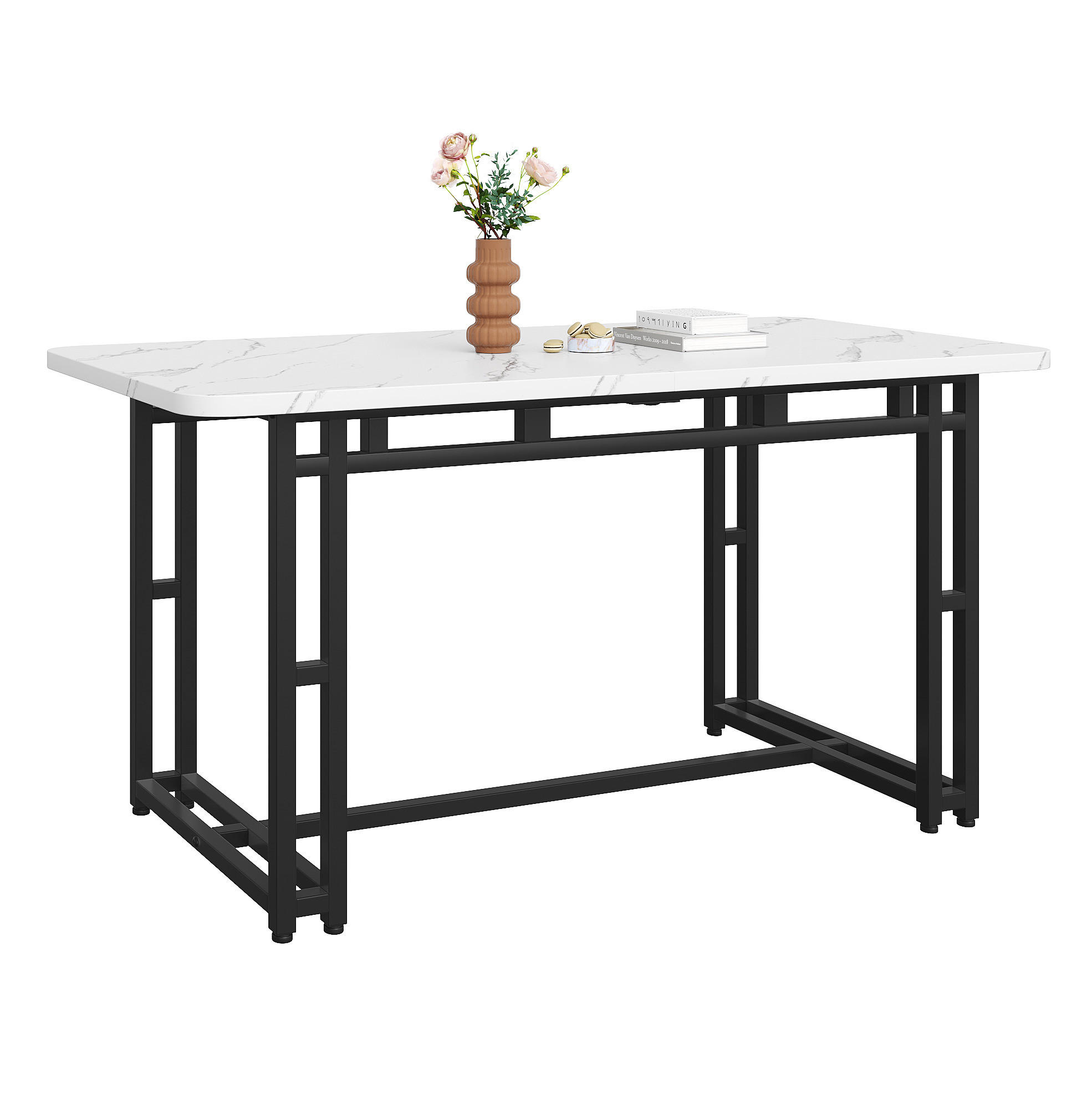 Redom LUXUSNÍ jídelní stůl 120/70 cm s kovovými nohami, moderní design a lehký luxus, Černá, Bílá