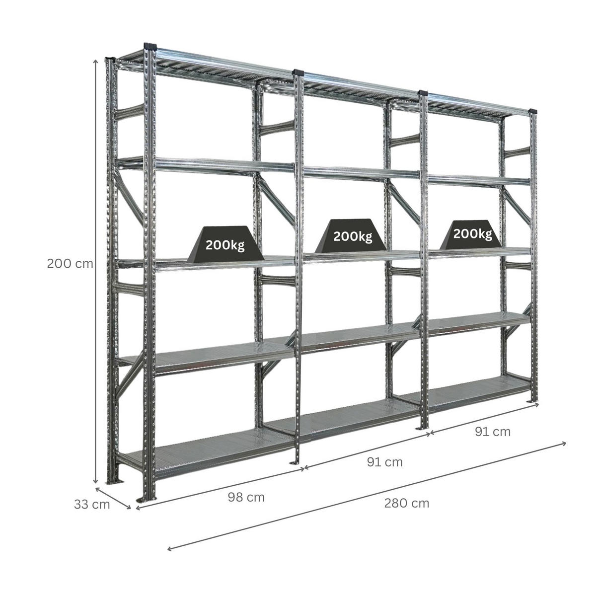 FACHBODENREGAL PROXIMO 200x270x32cm 5 Ebenen Beidseitig nutzbar Verzinkt - Silberfarben, Metall (270/200/32cm) - PROREGAL