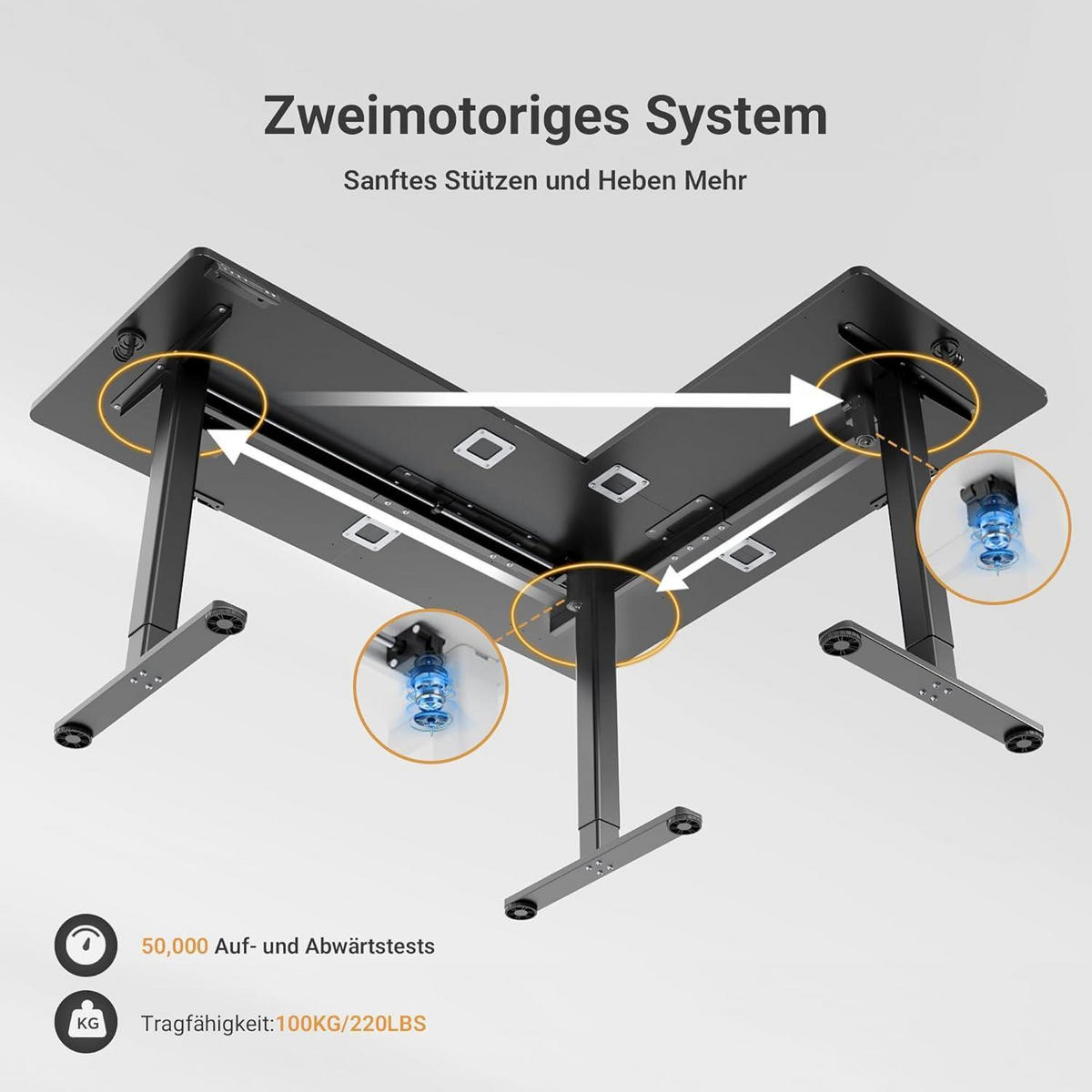 ECKSCHREIBTISCH höhenverstellbar 160x140 cm Schwarz Dual-Motor - Schwarz, Holzwerkstoff (160/140/118cm)