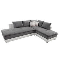ECKSOFA-DAUERSCHLÄFER Doppelbett Boxspring Federkern Topper, Schwenkteil links B306/T223/H95 cm, Kunstleder Weiß+ Mikrofaser Hellgrau / 15103 - Chromfarben/Hellgrau, Textil/Metall (306/223cm) - luma-home