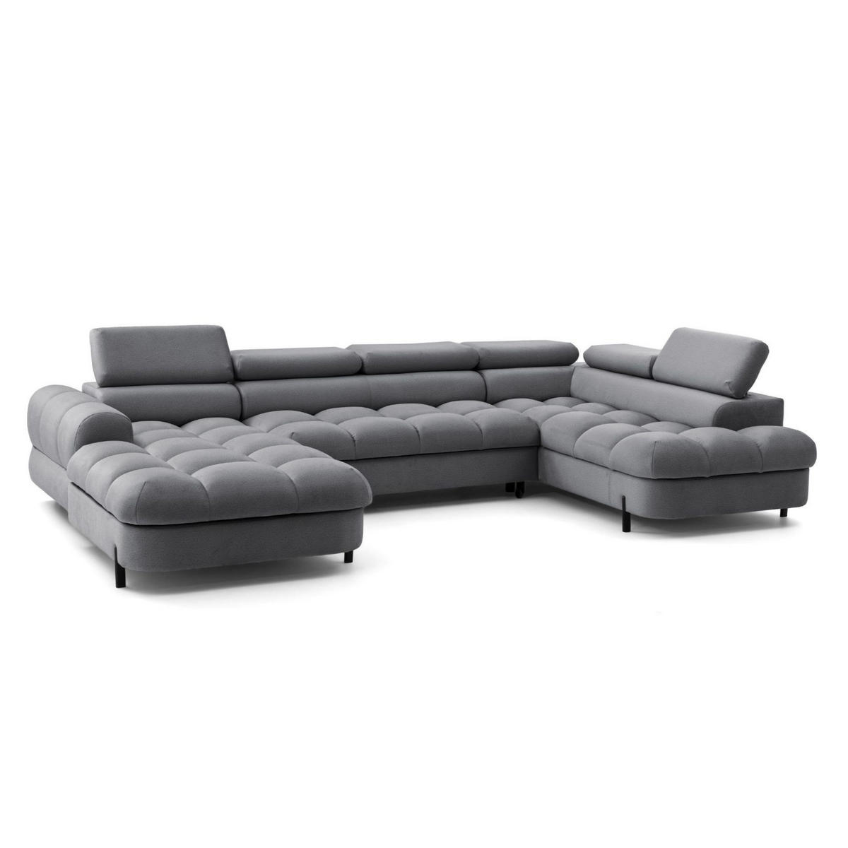 ECKSOFA U-Form BOWL U Rechts mit Schlaffunktion 125x265 Velours Dunkelgrau - Dunkelgrau/Schwarz, Holz/Textil (195/90/339cm) - Muffo