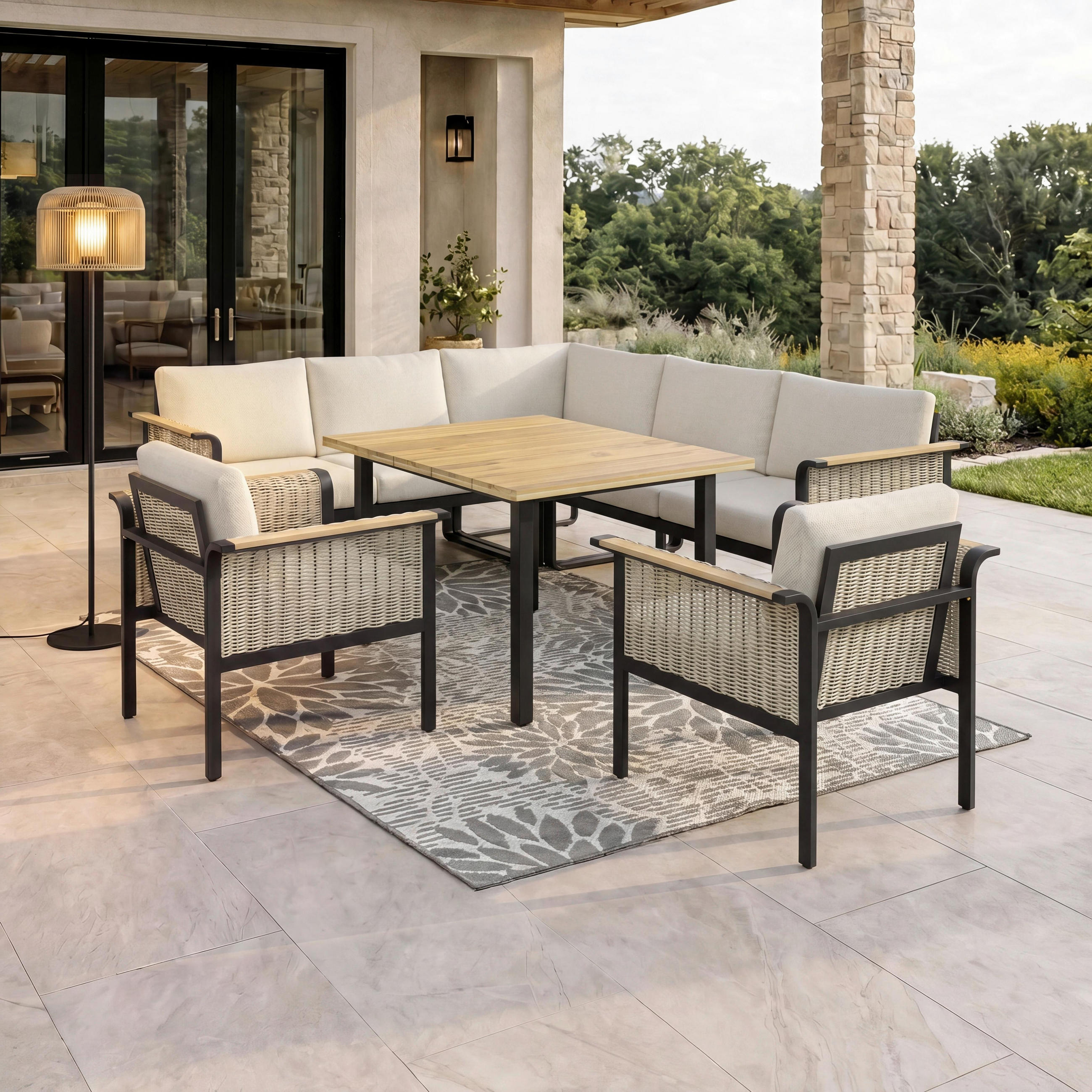 DINING-LOUNGESET Cassandra Hellbraun Holz/Aluminium - Hellbraun, Holz - Bessagi Garden