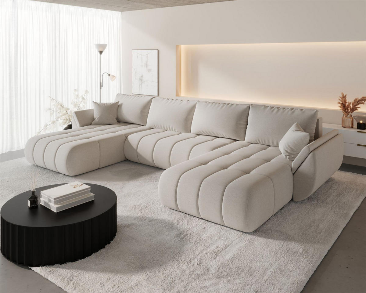 WOHNLANDSCHAFT Misato In Wind - Beige, Holzwerkstoff/Textil (384/85/175cm) - Fun Möbel