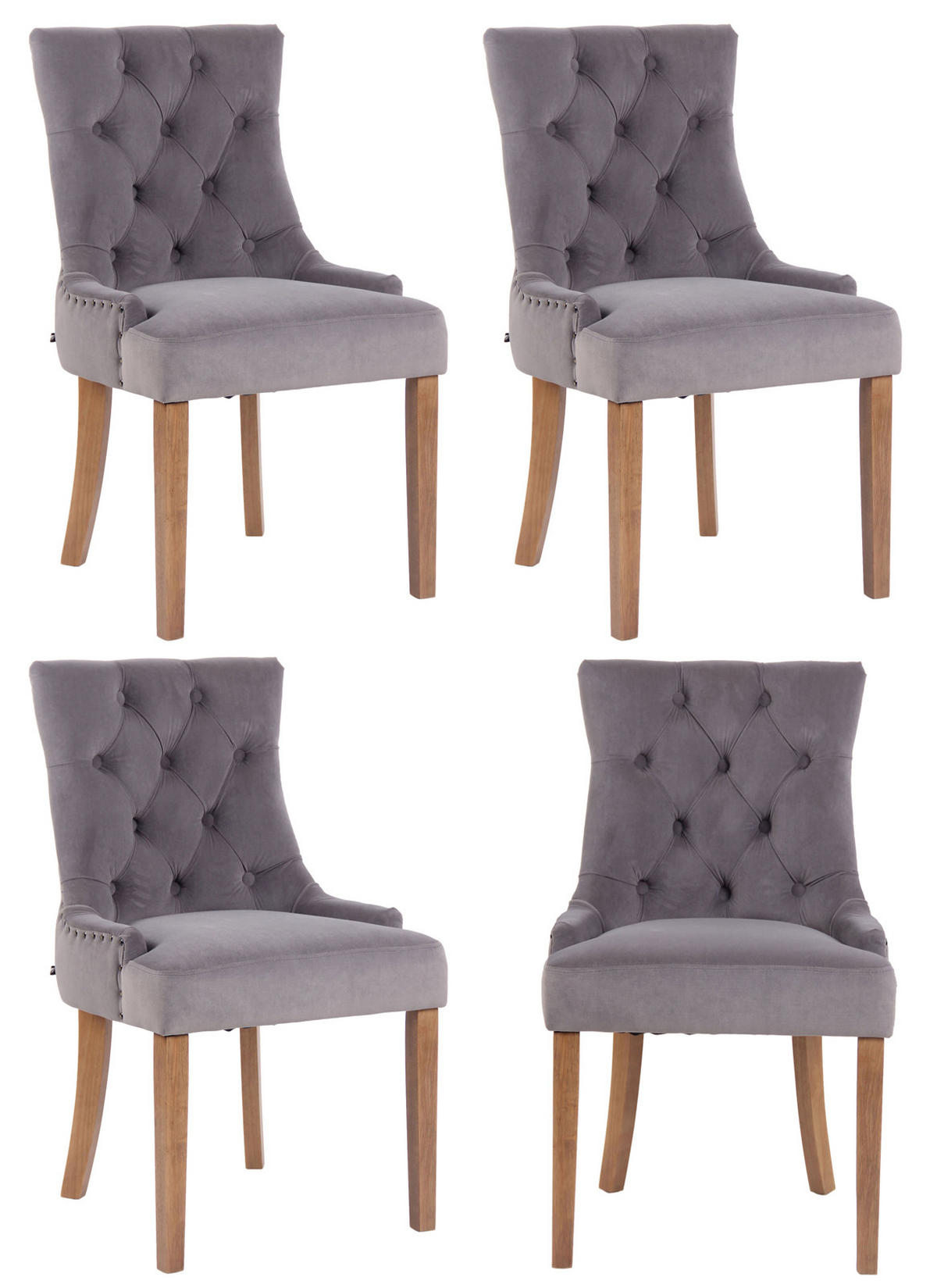 WOHNZIMMERSTUHL 4er Set Samt grau - Naturfarben/Grau, Holz/Textil (55/92/58cm) - CLP