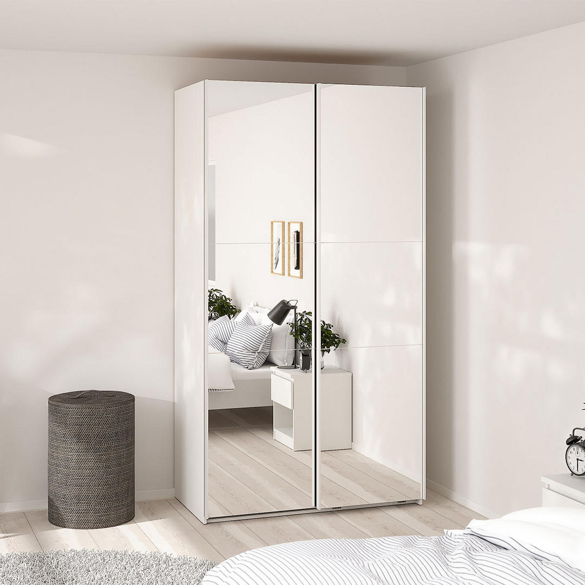 SCHIEBETÜRENSCHRANK, Como, Weiß, Holzwerkstoff, 119 x 67 x 221 cm - Weiß, Holzwerkstoff (119/221/67cm) - ebuy24