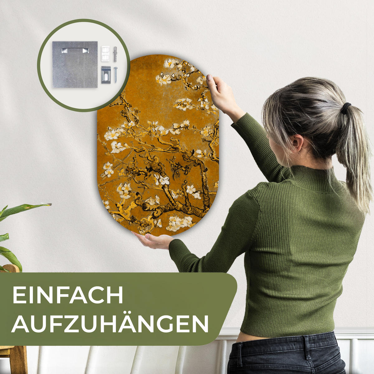 WANDBILD Mandelblüte - Kunst - Van Gogh - Gold 40x60 cm - Wengefarben, Kunststoff (40/60cm) - MuchoWow