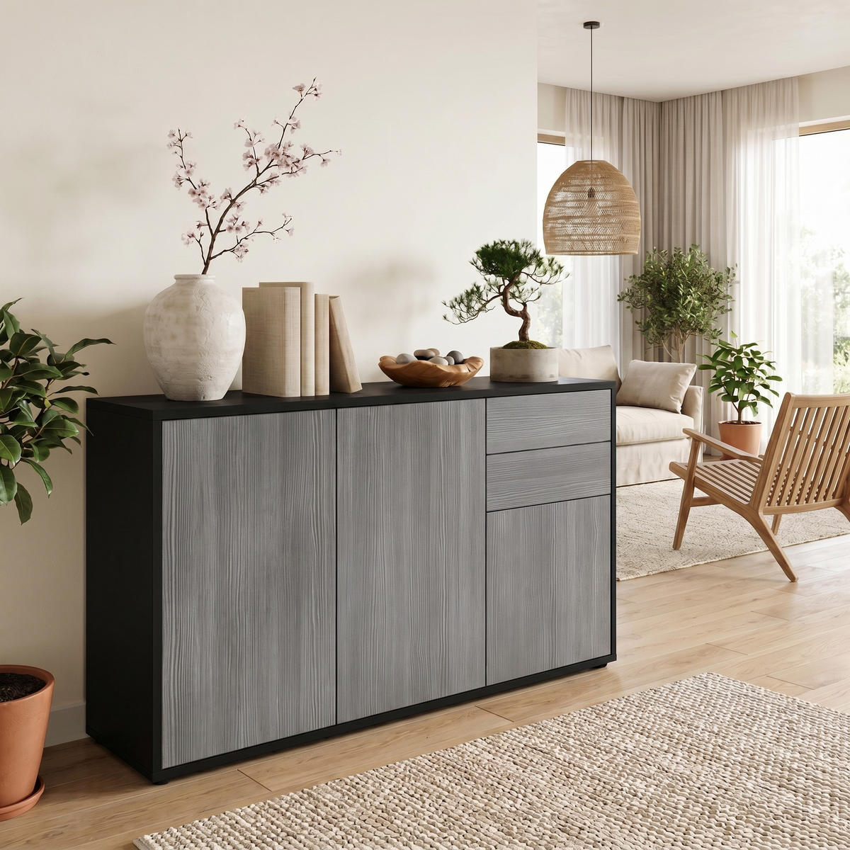 KOMODA Ben V3 Crna mat/Avola-antracit (117 x 74 x 36 cm) - antracit, drvni materijal (117/74/36cm) - Vladon