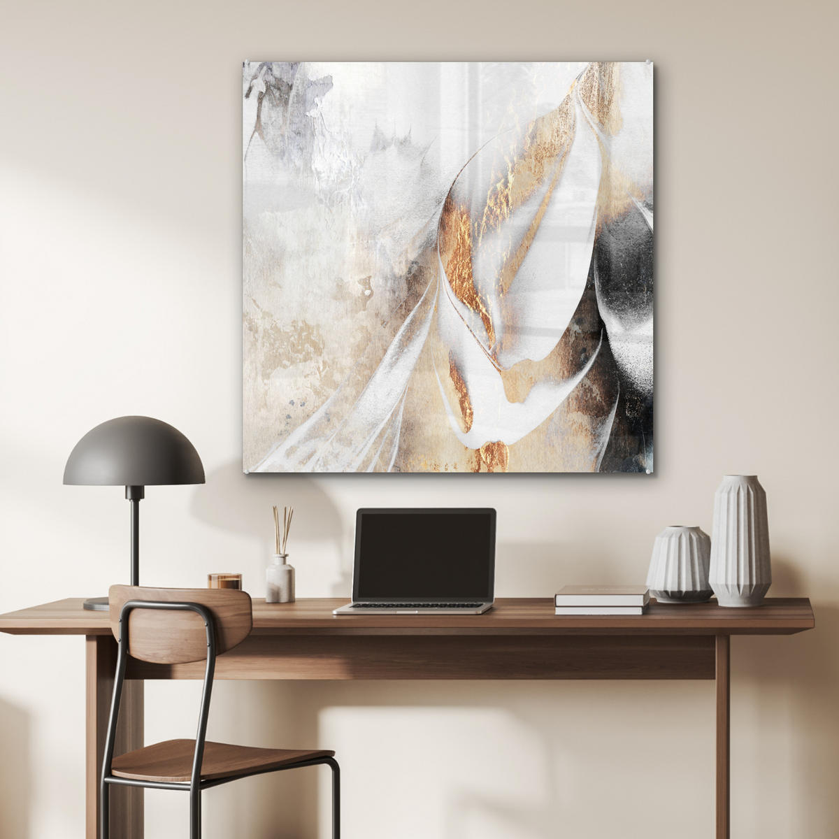 ACRYLGLASBILD Luxus - Abstrakt - Gold - Weiß 90x90 cm - Goldfarben, Glas (90/90cm) - MuchoWow