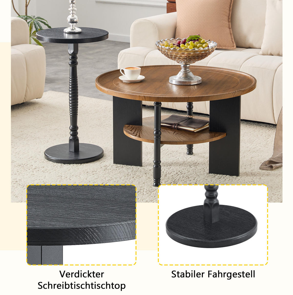 COUCHTISCH 80/80/47 cm Nussbaumfarben aus MDF mit Beistelltisch - Walnussfarben, Holzwerkstoff (80/80/47cm) - OKWISH