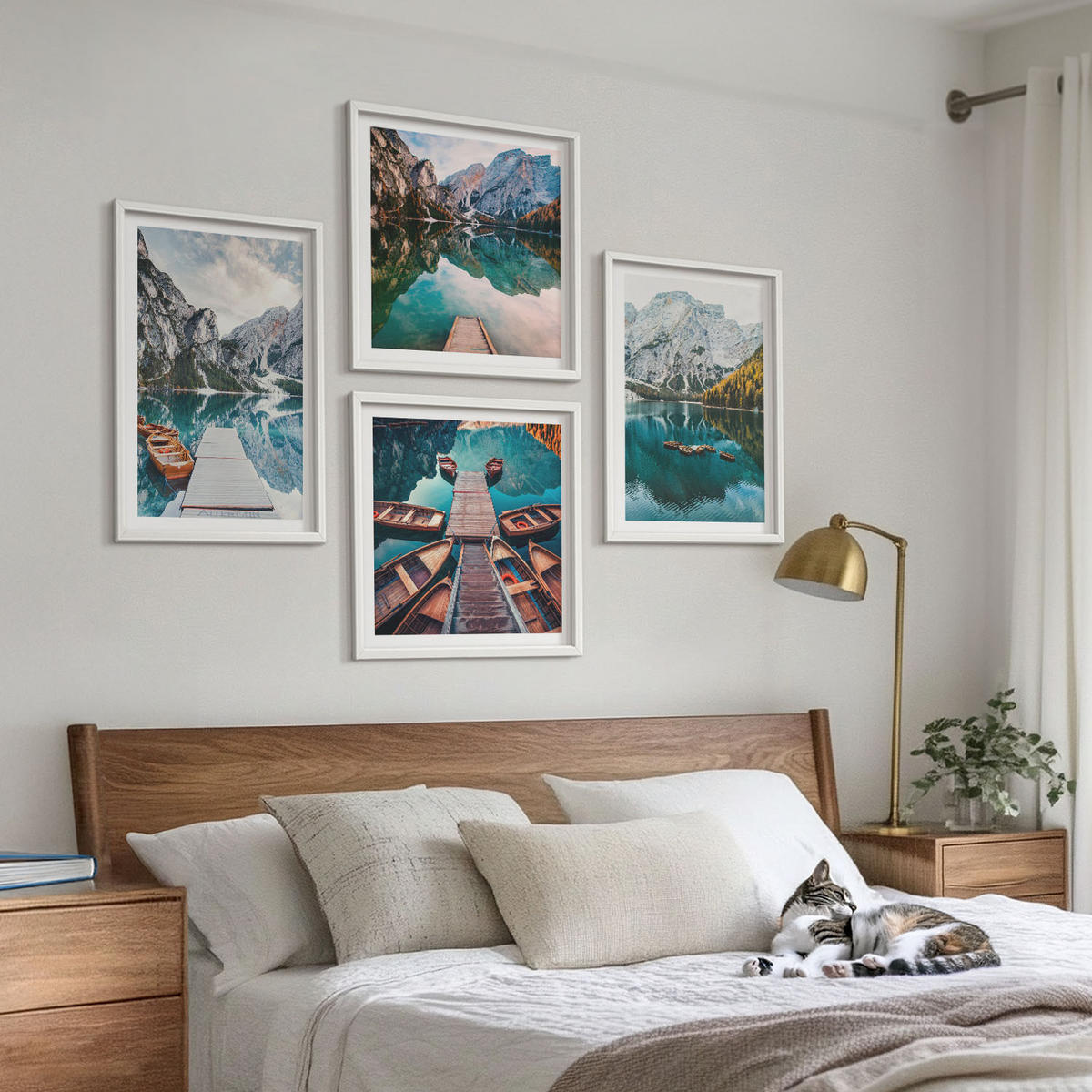 WANDBILDER 4er-Set - 50x50 cm & 40x60 cm Weißer Rahmen - See, Brücken, Berge - Weiß, Kunststoff (50/50cm) - ArtPrintCave