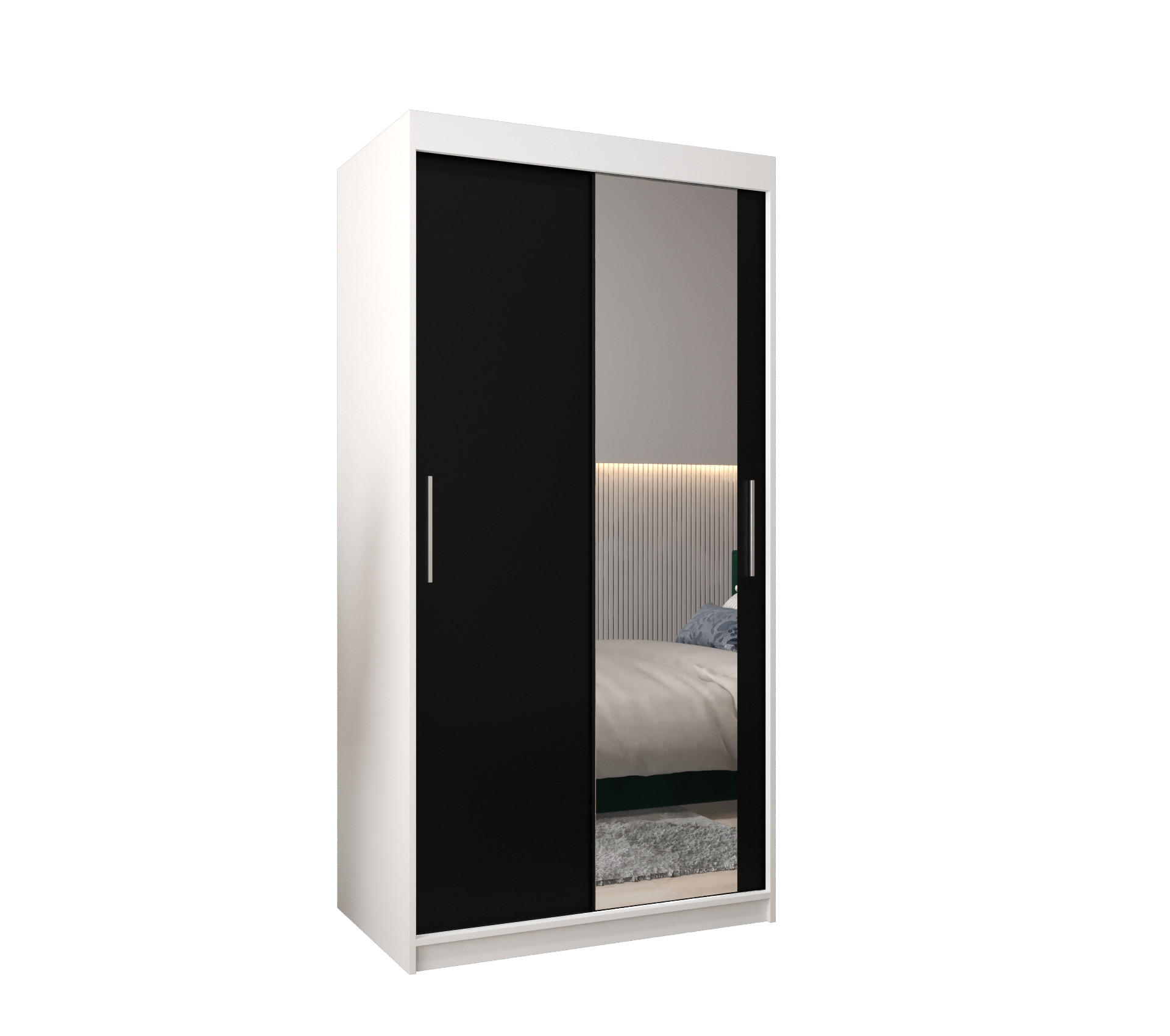 SCHWEBETÜRENSCHRANK 200/100/62 2-türig - Silberfarben/Schwarz, Holz/Kunststoff (100/200/62cm) - Abiks Möbel