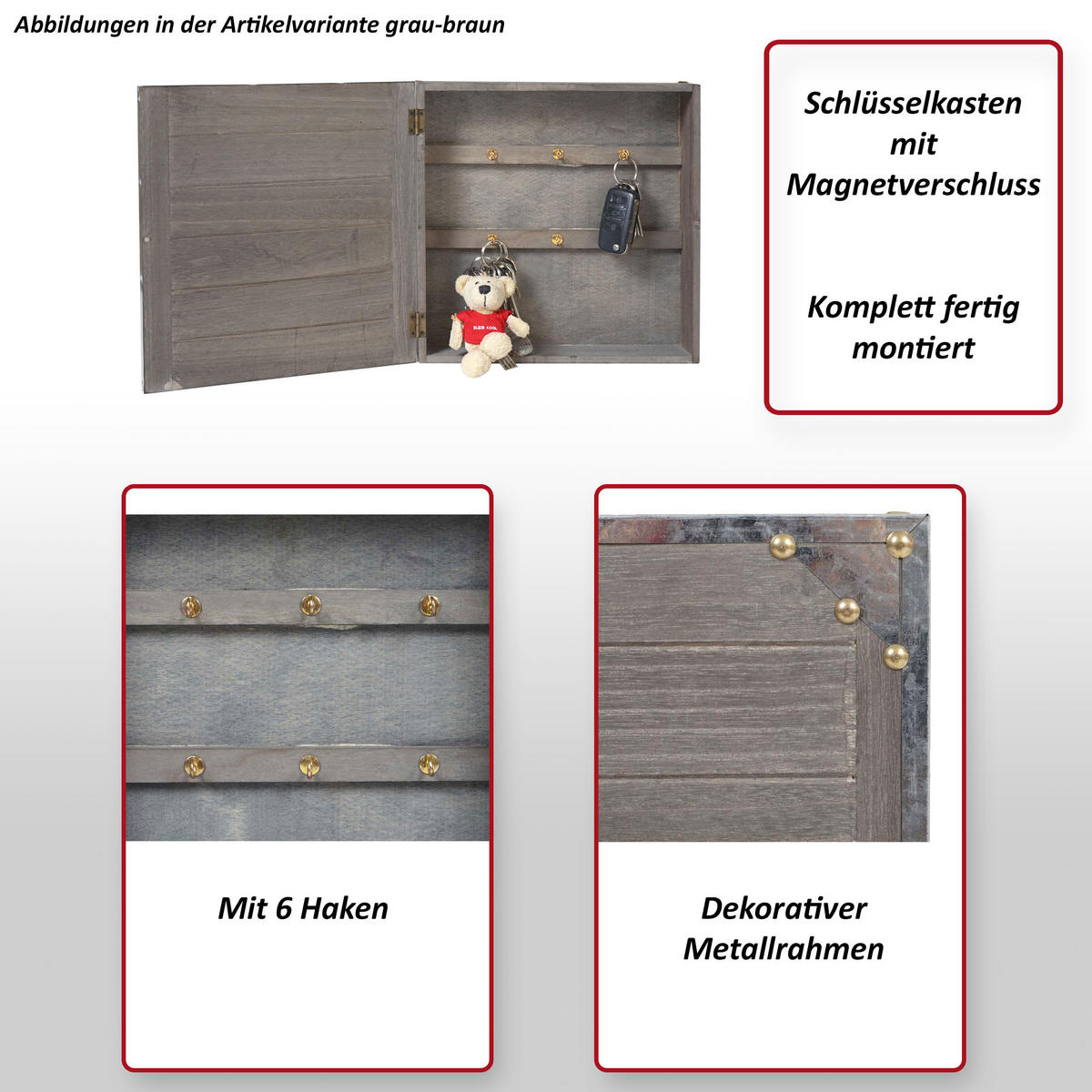 SCHLÜSSELKASTEN Grau, Braun - Braun/Grau, Holz (26/26/5cm) - MCW