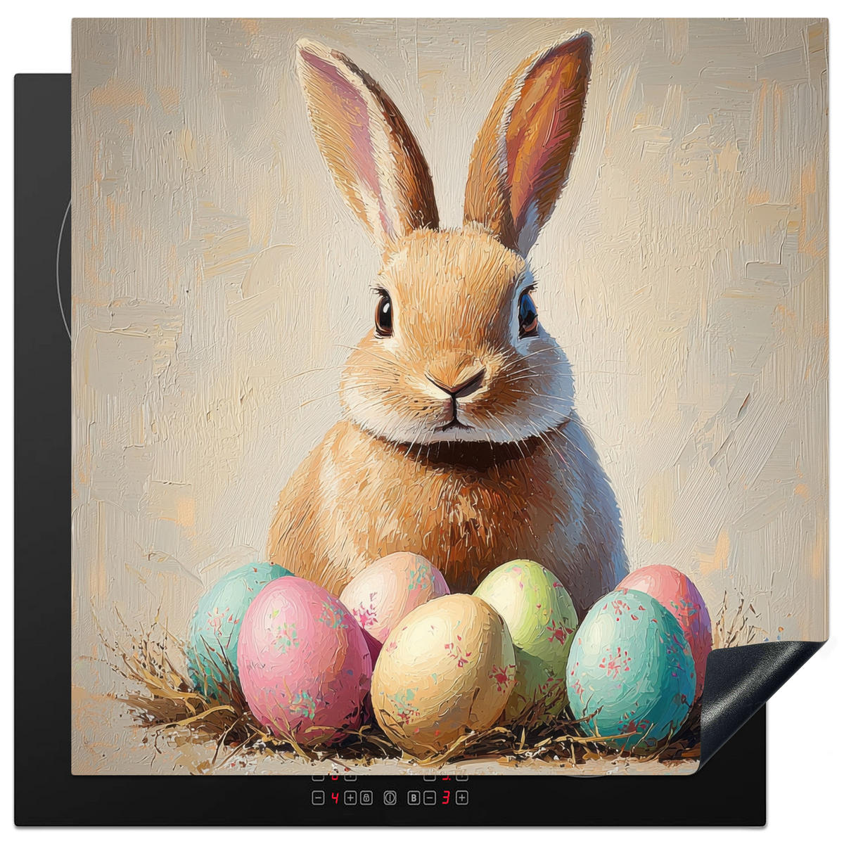 HERDABDECKPLATTE Osterhase - Pastell - Eier Induktionsmatte 78x78 cm - Beige, Kunststoff (78/78/0.2cm) - MuchoWow
