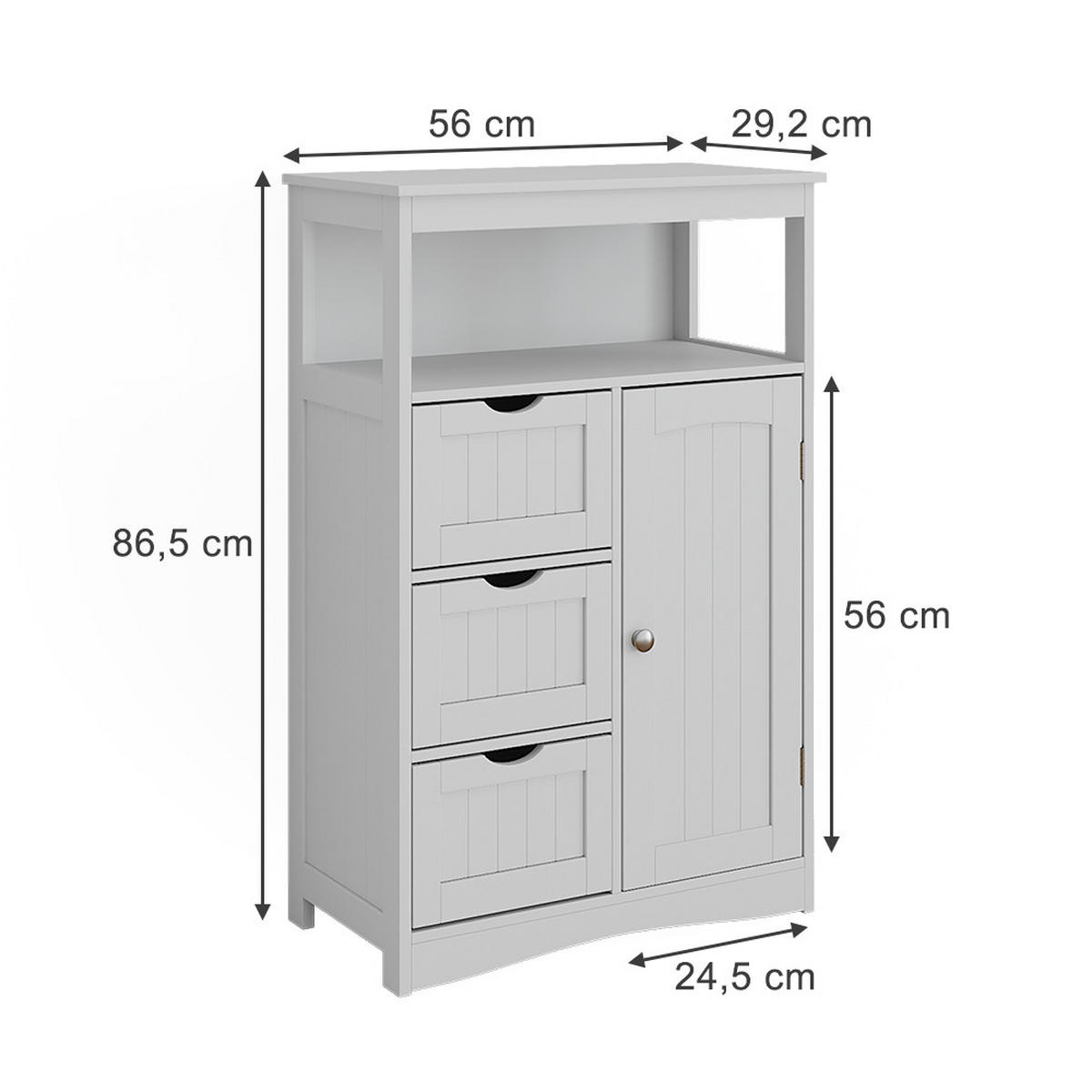MIDISCHRANK Bianco Weiß 56 x 86.5 cm mit Schubladen - Weiß, Holzwerkstoff (56/86.5/29.2cm) - Vicco