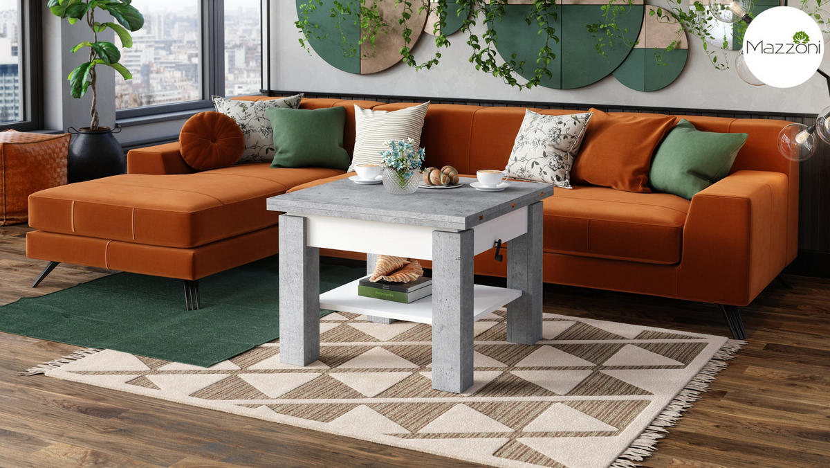 COUCHTISCH quadratisch aufklappbar höhenverstellbar 70/75/69 cm - Hellgrau/Weiß, Holzwerkstoff (75/70/57cm) - designimpex