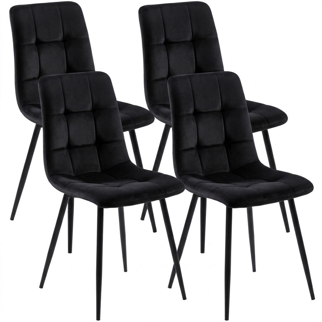 STUHL-SET 4 Stück Esszimmerstühle, gepolsterte Rückenlehnen, Samt-Sitzflächen, Metallgestell - Schwarz, Holz/Textil (44/86/46cm) - WoodenAura