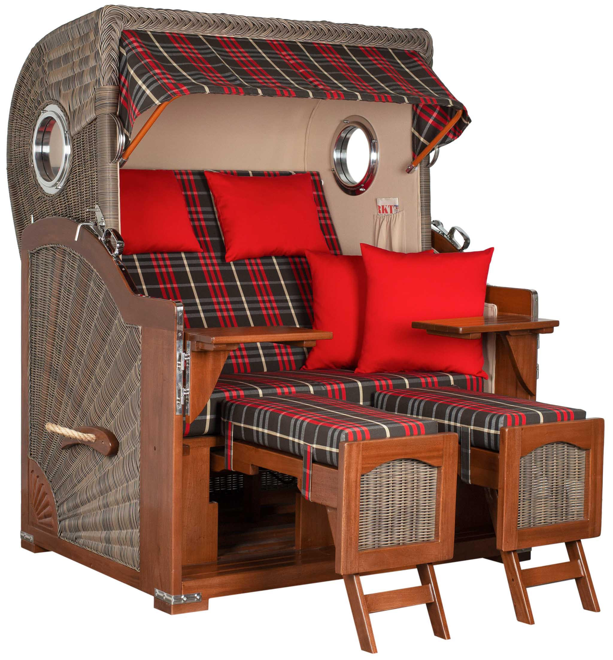 STRANDKORB 2-Sitzer Düne Mahagoni 529 - Rot/Braun, Holz (125/170/80cm) - Mr. Deko