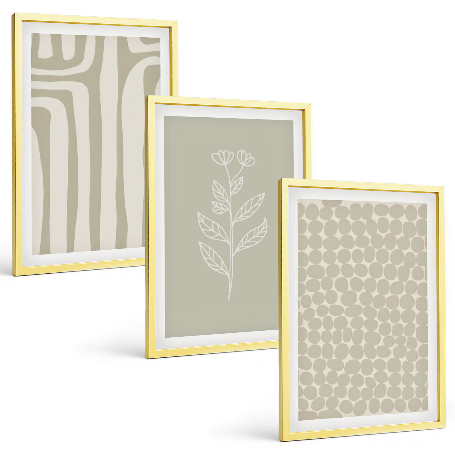 BILDER SET 3er Set - 40x60 cm Goldrahmen - Geometrische Pflanzenmuster - Goldfarben, Kunststoff (40/60cm) - TULUP
