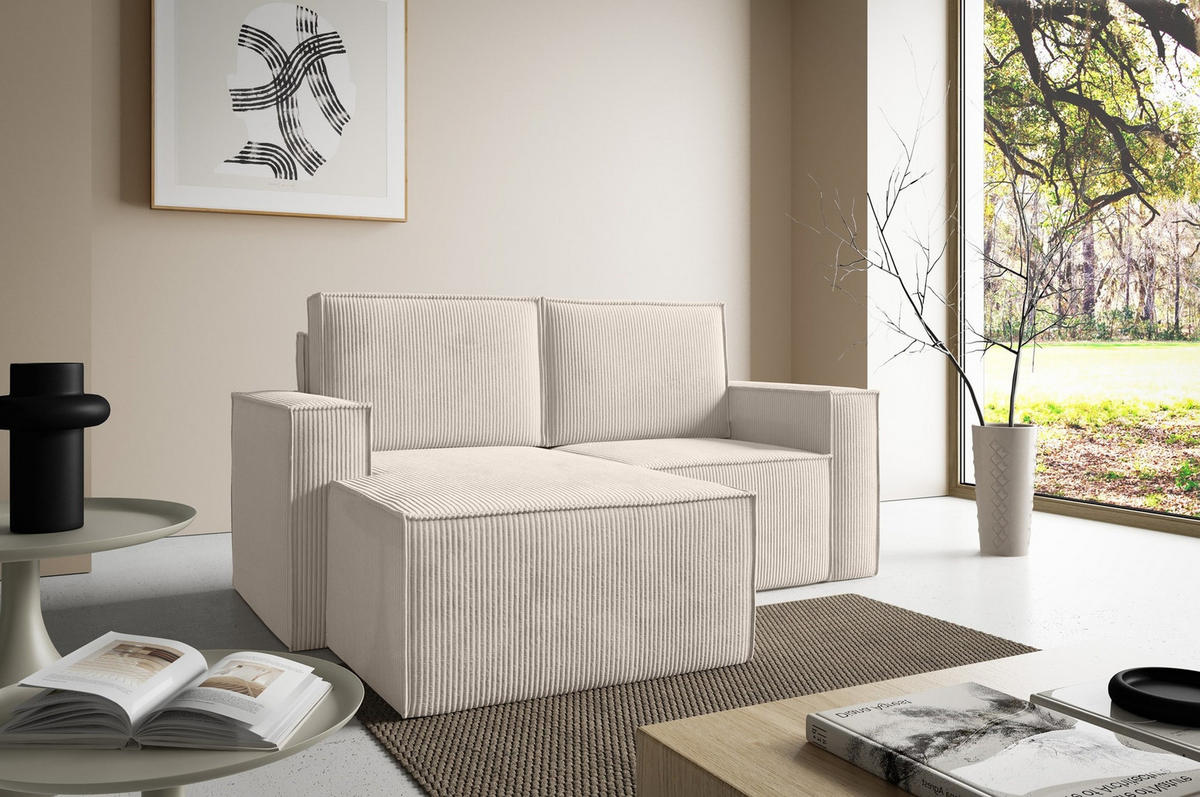 ECKSOFA Orto Beige, Zweisitzer Kordecksofa linke seite - Beige, Holzwerkstoff/Textil (180/141cm) - Bettso