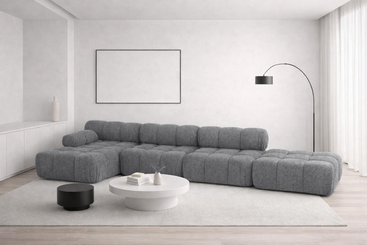 ECKSOFA L-Form XL, Stoff Bouclé Abriamo, Dunkelgrau, Links, Selia L XL - Dunkelgrau, Holz (380/160cm) - Kaiser Möbel