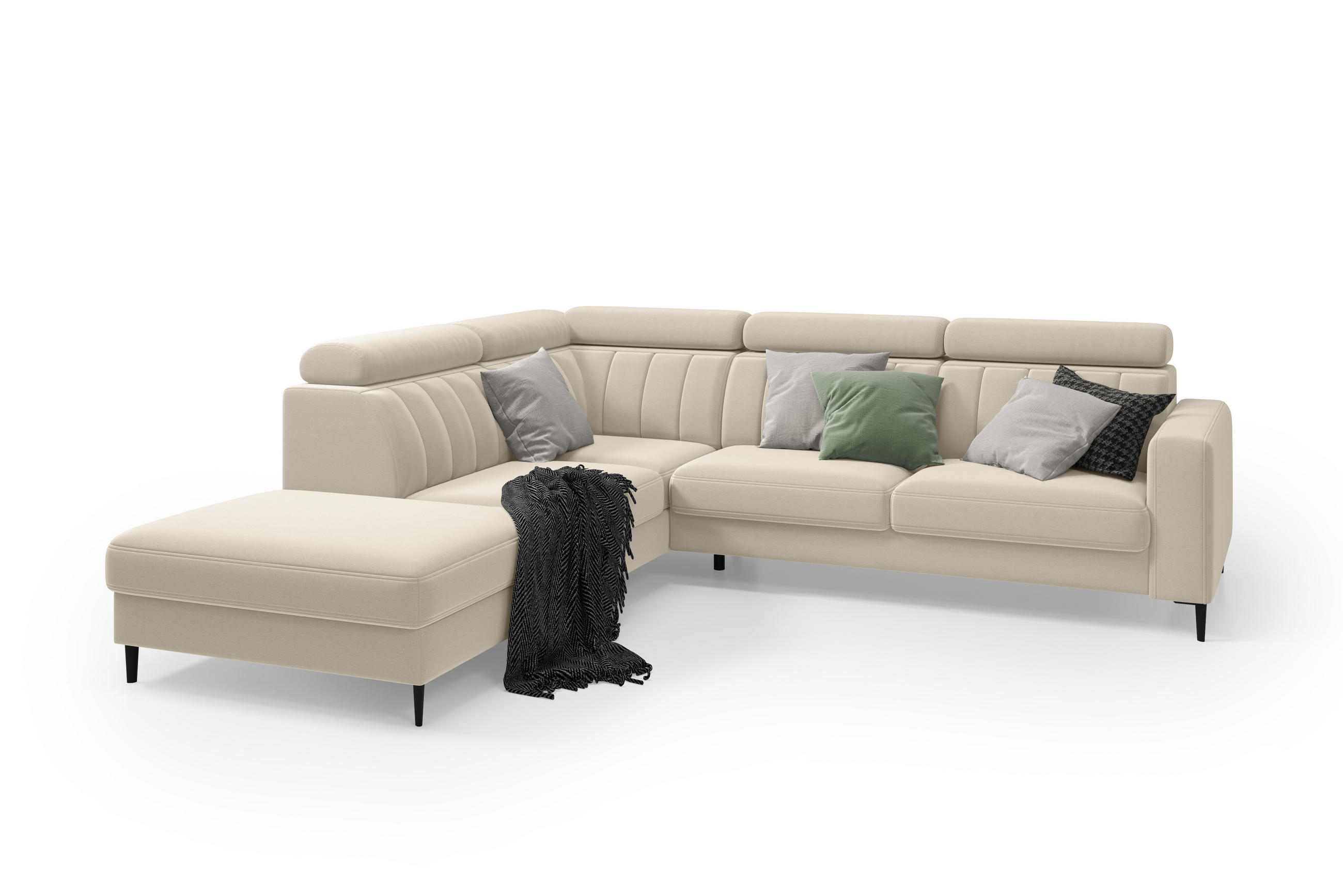 ECKSOFA Wohl links – Beige, mit Schlaffunktion, Bettkasten und verstellbaren Kopfstützen - Beige, Textil (278/263cm)