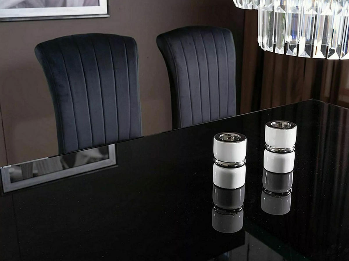 ESSTISCH Prince Schwarzglas / Chrom 150 / 90 / 75cm - Silberfarben/Schwarz, Glas/Holz (90/150/75cm) - Feldmann-Wohnen