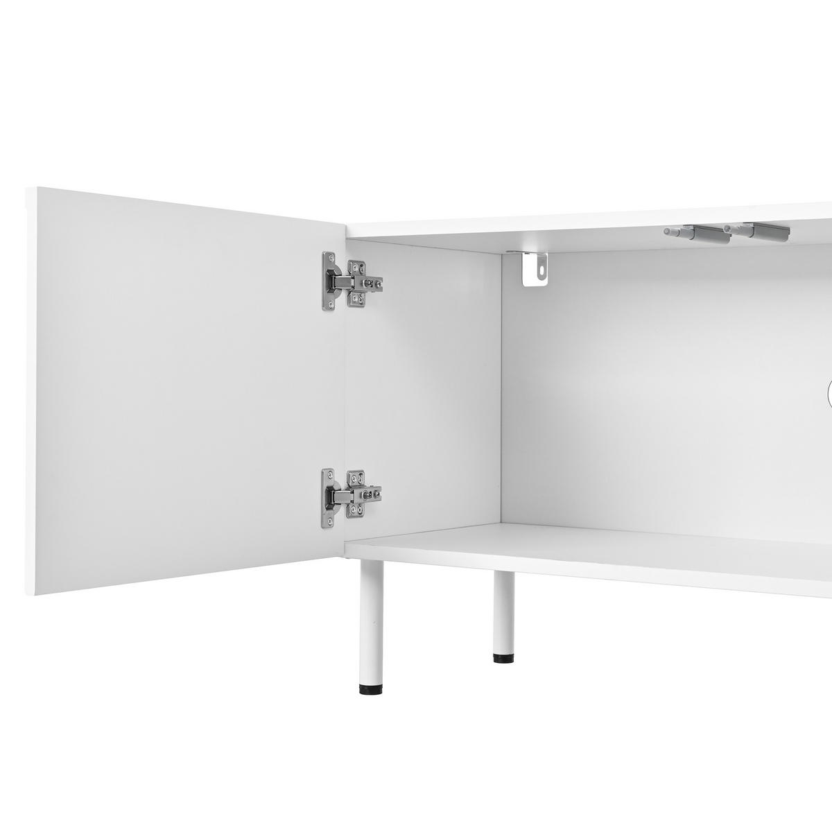 LOWBOARD in Weiß TV-Schrank mit Metallfüße, 180 L x 35 B x 49H(cm), Wohnzimmer - Weiß, Holzwerkstoff/Metall (180/49/35cm) - STILVORA