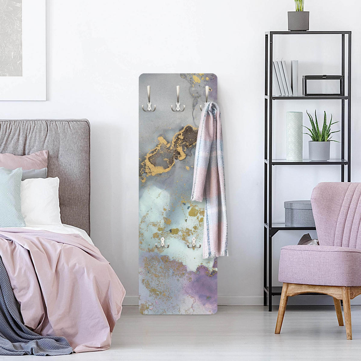 WANDGARDEROBE - Farbexperimente Marmor Regenbogen und Gold 34/105 cm - Multicolor, Holzwerkstoff (34/105/1.6cm) - Bilderwelten