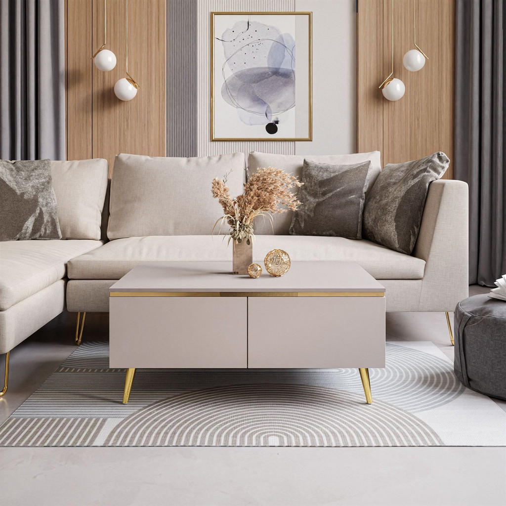 Thumbnail - Lookway Couchtisch, Kaschmir, Holzwerkstoff, Uni, Rechteckig,Rechteckig, rund, 90x41x60 cm, Wohnzimmer, Wohnzimmertische...