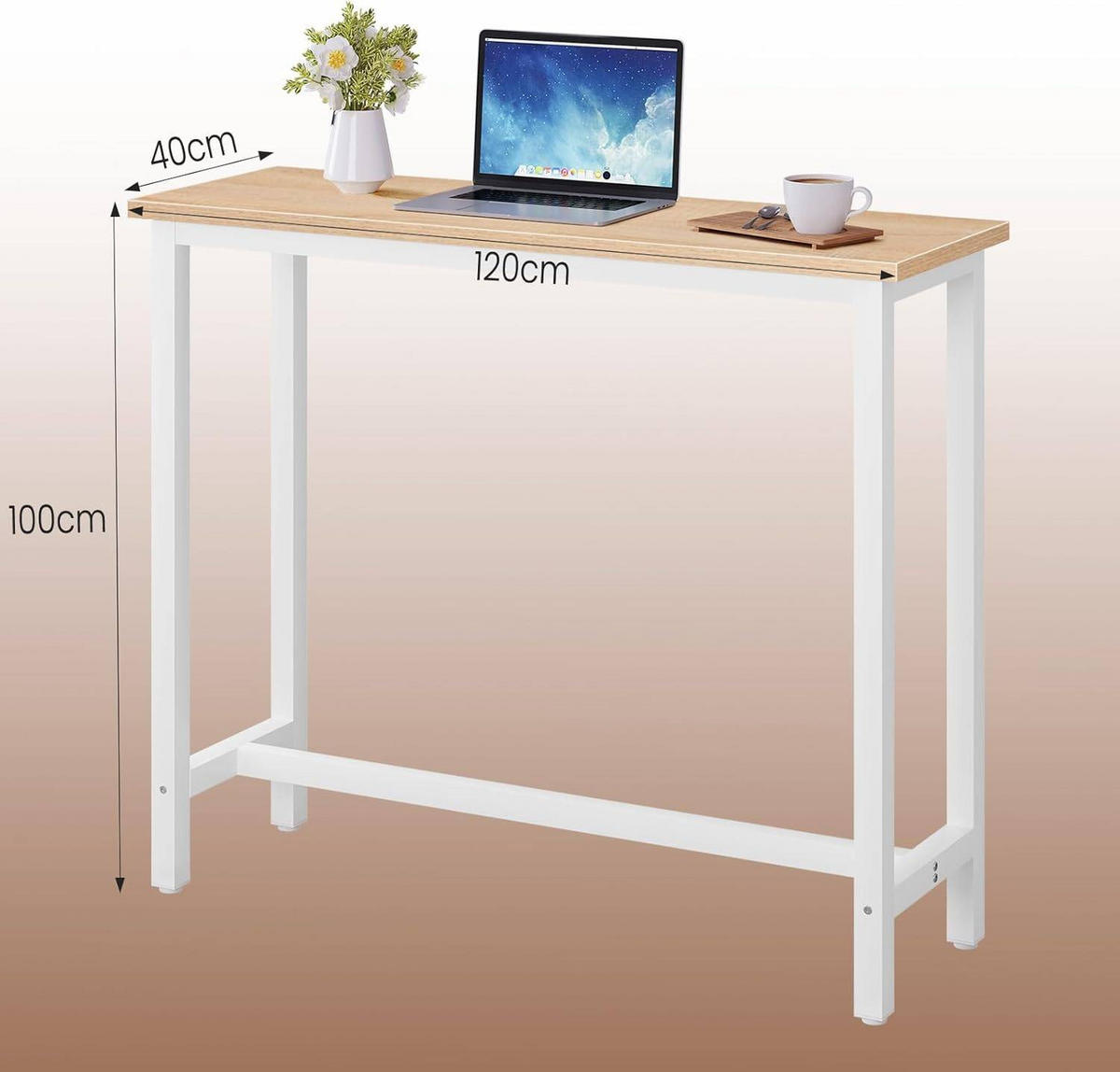 BARTISCH, Metallgestell, Tischplatte aus MDF, 120x100x40cm - Hellbraun/Weiß, Holzwerkstoff/Metall (40/120/100cm) - Woltu