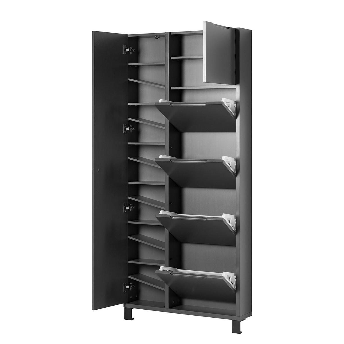 SCHUHSCHRANK mit Spiegeltür - Dunkelgrau/Schwarz, Holzwerkstoff (84/185/17cm) - home24