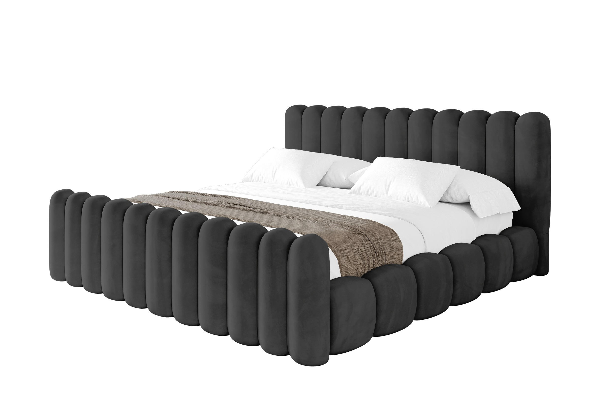 POLSTERBETT mit Bettkasten, Fußteil und Lattenrost, Bett mit Matratze H3/H4 - SENA-Z 200x200 Schwarz - Schwarz, Holzwerkstoff/Textil (200/200cm) - ALTDECOR