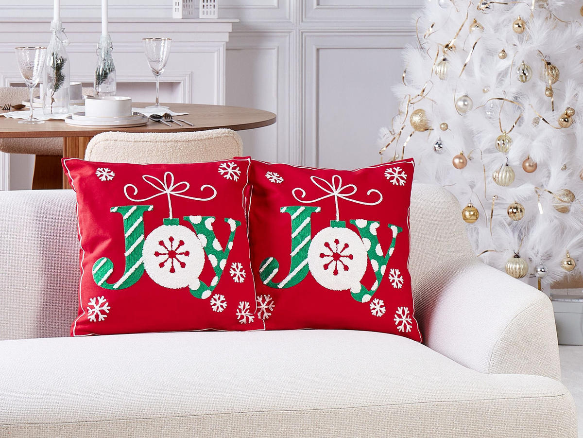 DEKOKISSEN 2er-Set Rot 45/45 cm Gingerbread - Rot, Textil (45/45cm) - Beliani