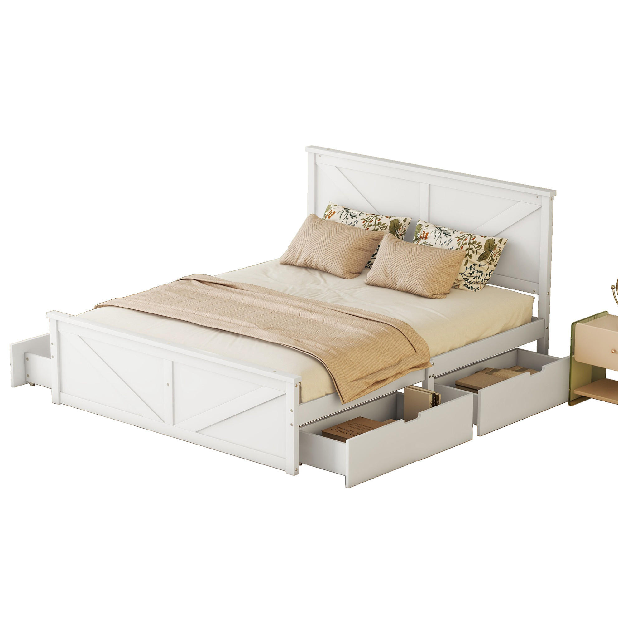 POSTEL 160/200 cm bílá z borovice a MDF se 4 úložnými zásuvkami a čelem - bílá, dřevo (160/200cm) - OKWISH