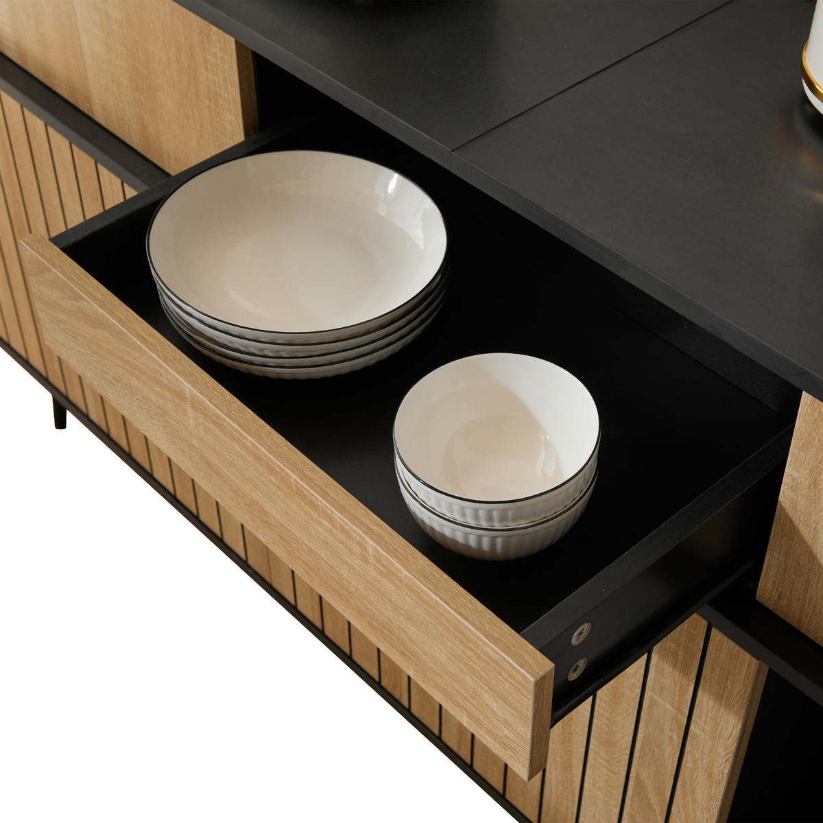 KOMMODE Eiche Schwarz 160/40/80 cm - Schwarz, Holzwerkstoff (160/80/40cm) - PANGIVO