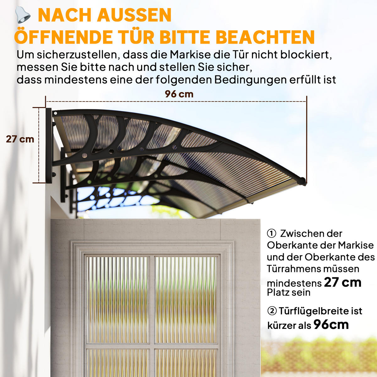 PULTVORDACH Polycarbonate Aluminium Braun Schwarz - Schwarz, Kunststoff/Metall (96/27/303cm) - Outsunny