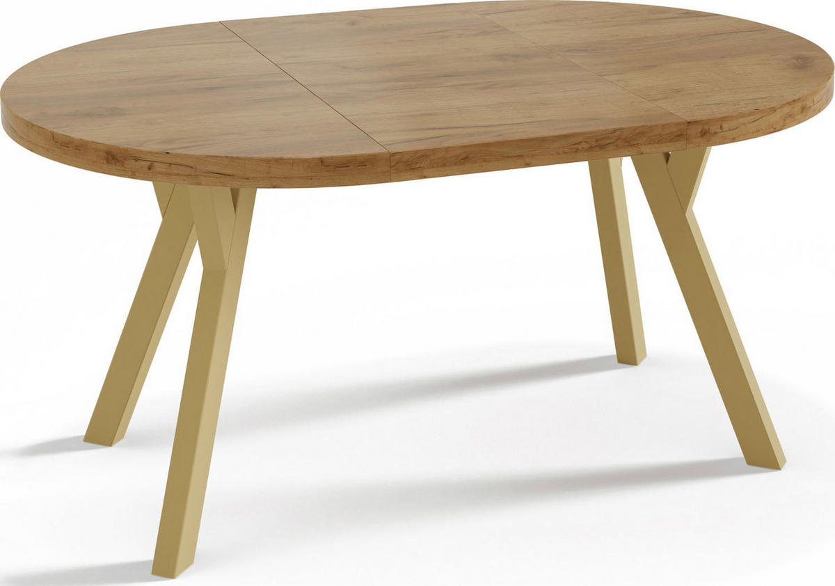 ESSTISCH Mateo runder ausziehbarer, Wotan Eiche 100-200/100/76 cm - Eiche Wotan/Goldfarben, Holz/Holzwerkstoff (100/200/76cm) - WFL GROUP