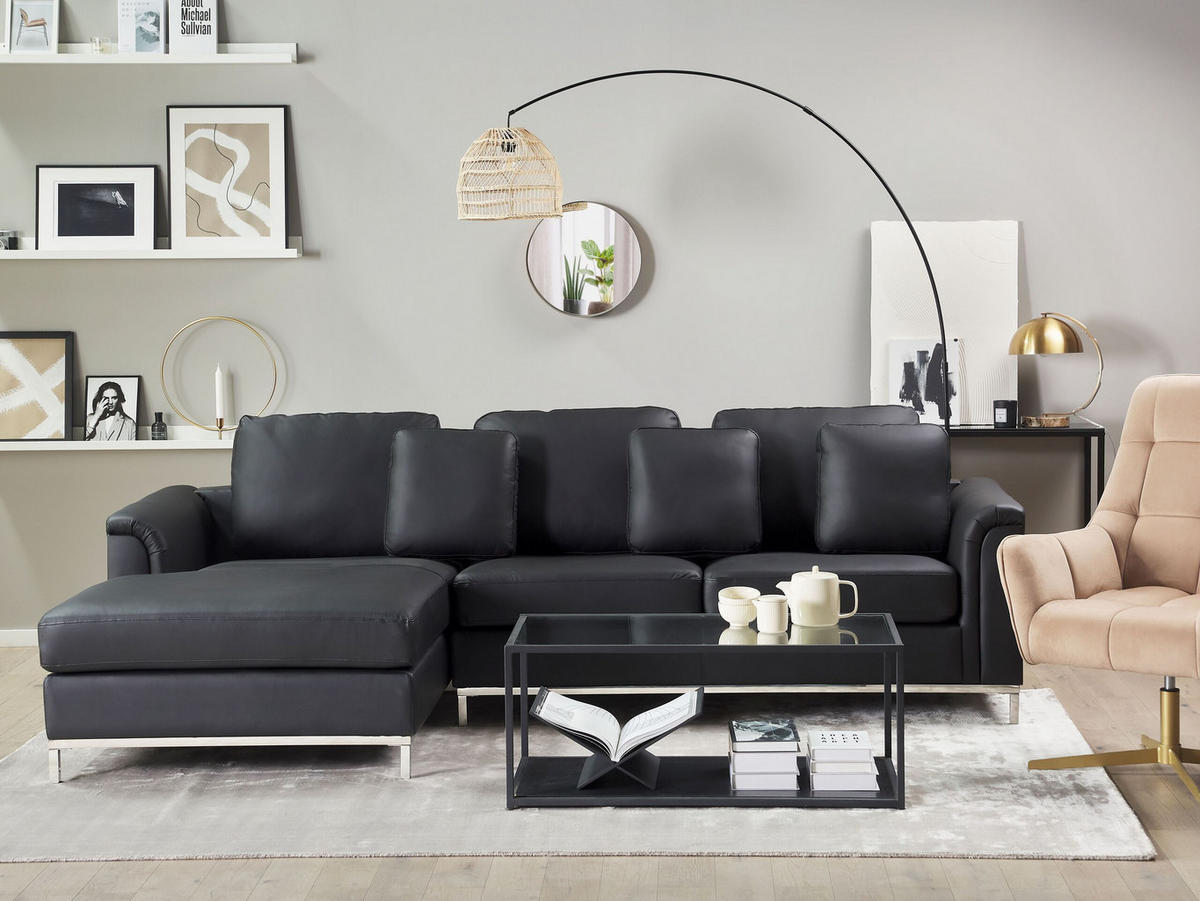 ECKSOFA Leder Schwarz linksseitig Oslo - Schwarz, Leder/Fell (270/151cm) - Beliani