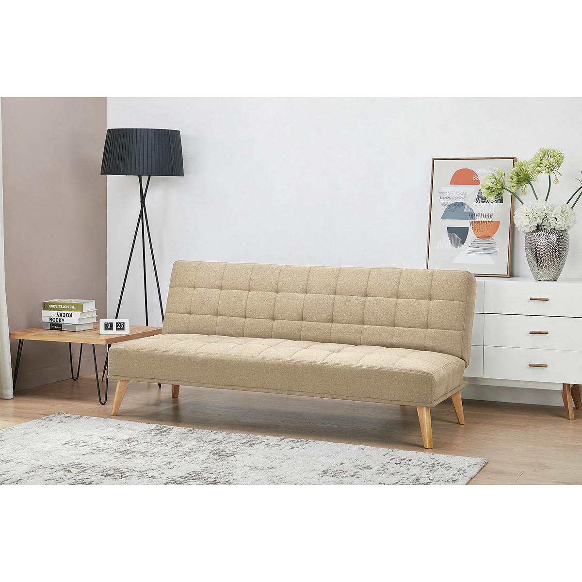 SCHLAFSOFA - Hellbraun/Beige, Holz/Birkenholz (180/81/86cm) - home24