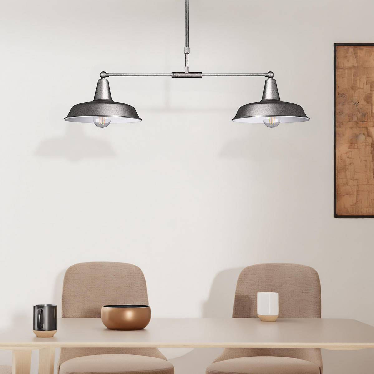 PENDELLEUCHTE - Eisen - 2-flammig - Silberfarben, Metall (83/26/90cm) - home24