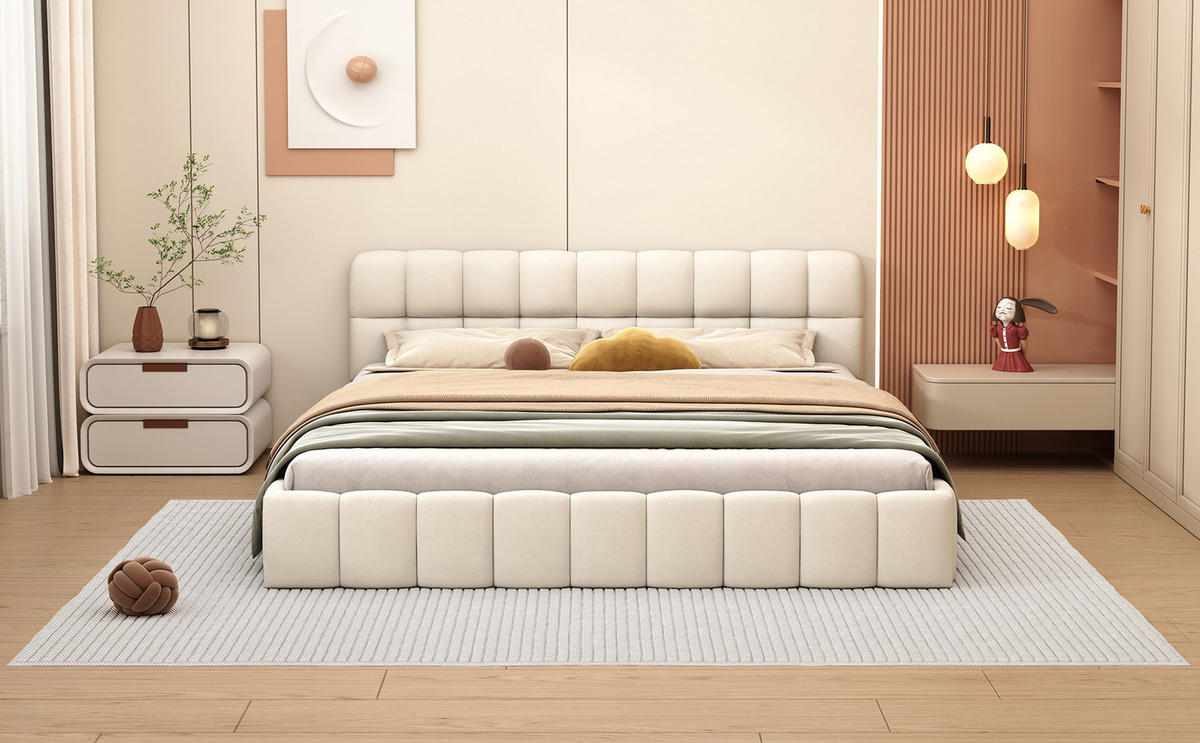POLSTERBETT 140x190 cm Beige Leinen Gepolstert Mit Lattenrost - Beige, Holz (140/190cm) - SHOPENTRA