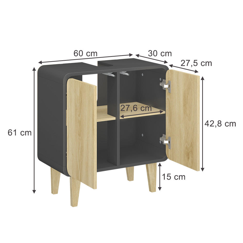 WASCHBECKENUNTERSCHRANK Arla Anthrazit/Goldkraft Eiche 60 x 61 cm - Eichefarben/Anthrazit, Holzwerkstoff (60/61/30cm) - Vicco