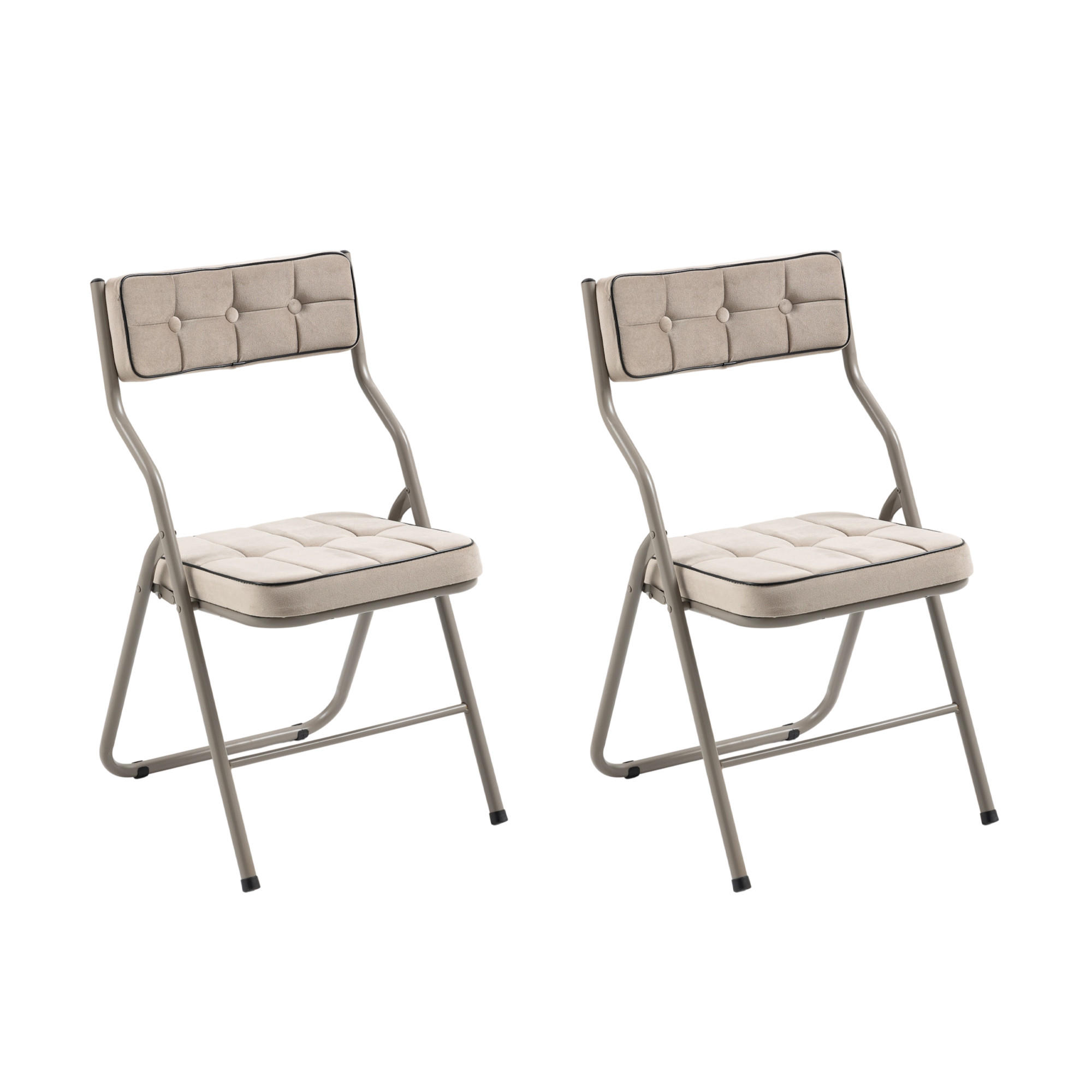 KLAPPSTUHL DE-36266 2er-Set mit gepolstertem Sitz Khaki - Sandfarben, Metall (47/80/46cm) - ComfortXL