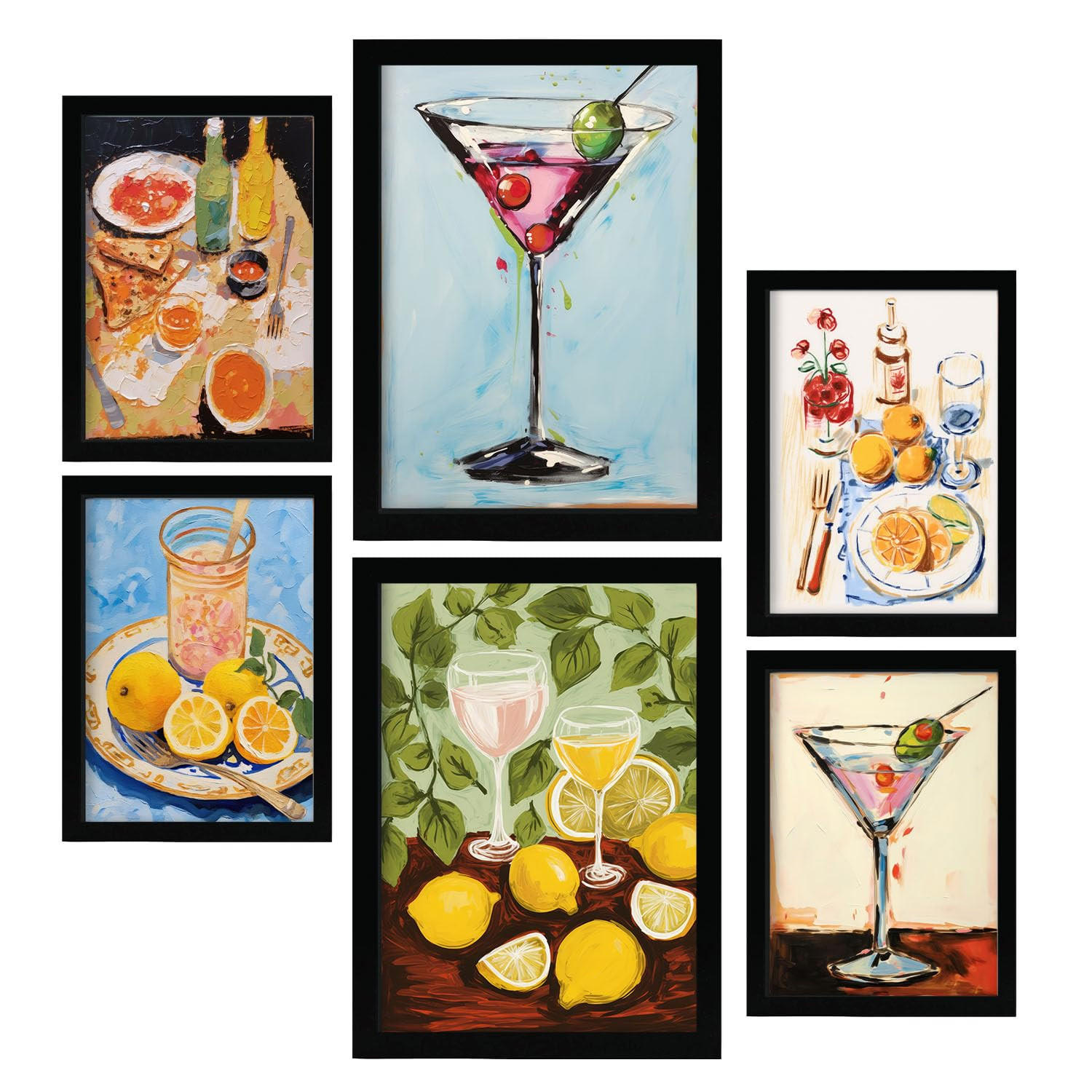 POSTER Set Mit 6 Getränke und Speisen A3 & A4 Schwarzer Rahmen - Schwarz, Papier (29/3cm) - Nacnic