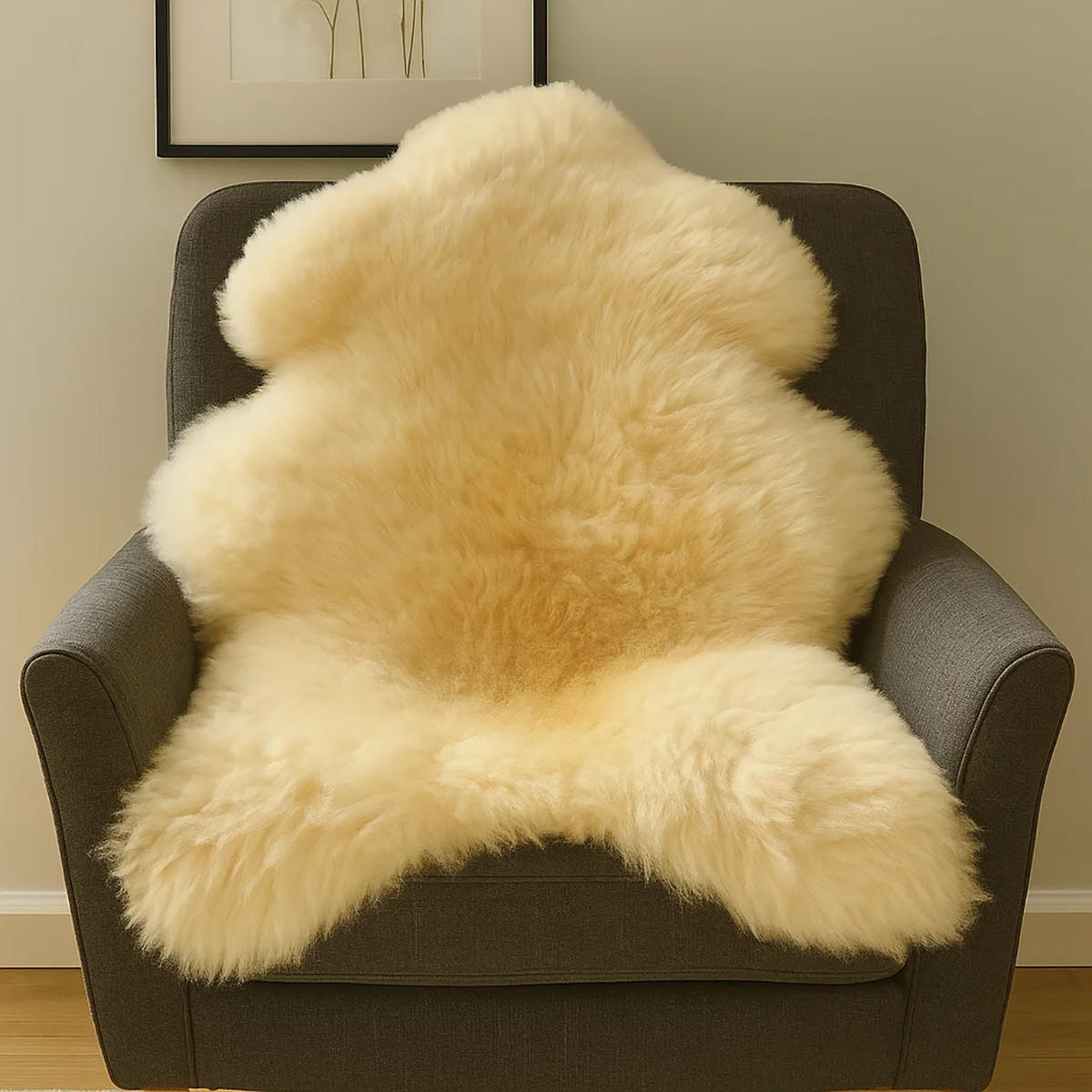 TEPPICH Baby Lammfell medizinisch gegerbt langflorig 110 cm - Beige/Goldfarben, Fell (65/110cm) - Provellus