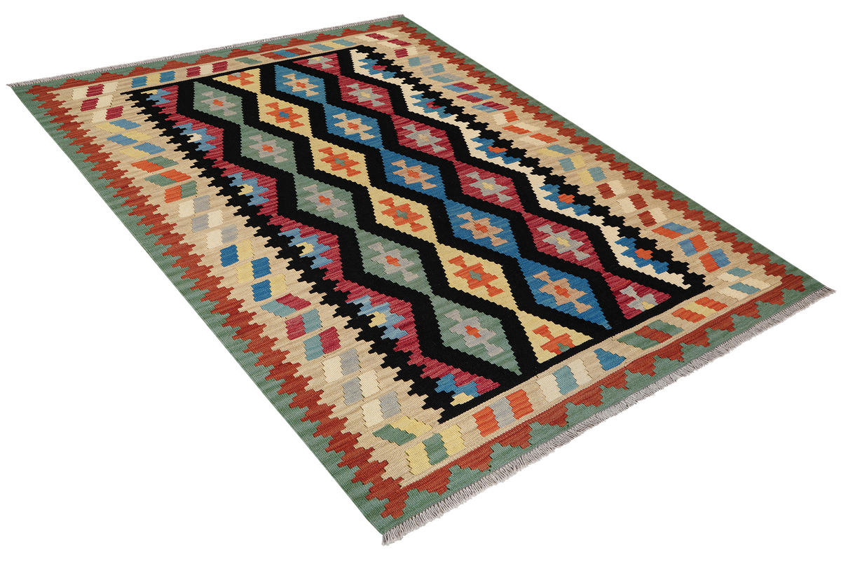 HANDWEBTEPPICH Kelim Gashgai Schwarz 197/157 cm Schurwolle - Schwarz, Textil (157/197cm) - Looma