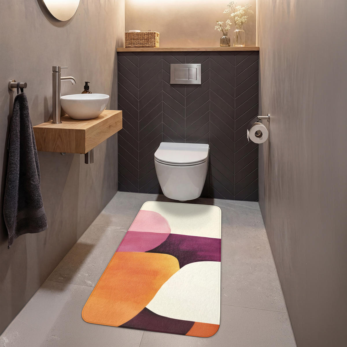 WC PŘEDLOŽKA Tvary - abstraktní - barevné 60x120 cm - terakotová, textil/plast (60/1cm) - OnlyWow