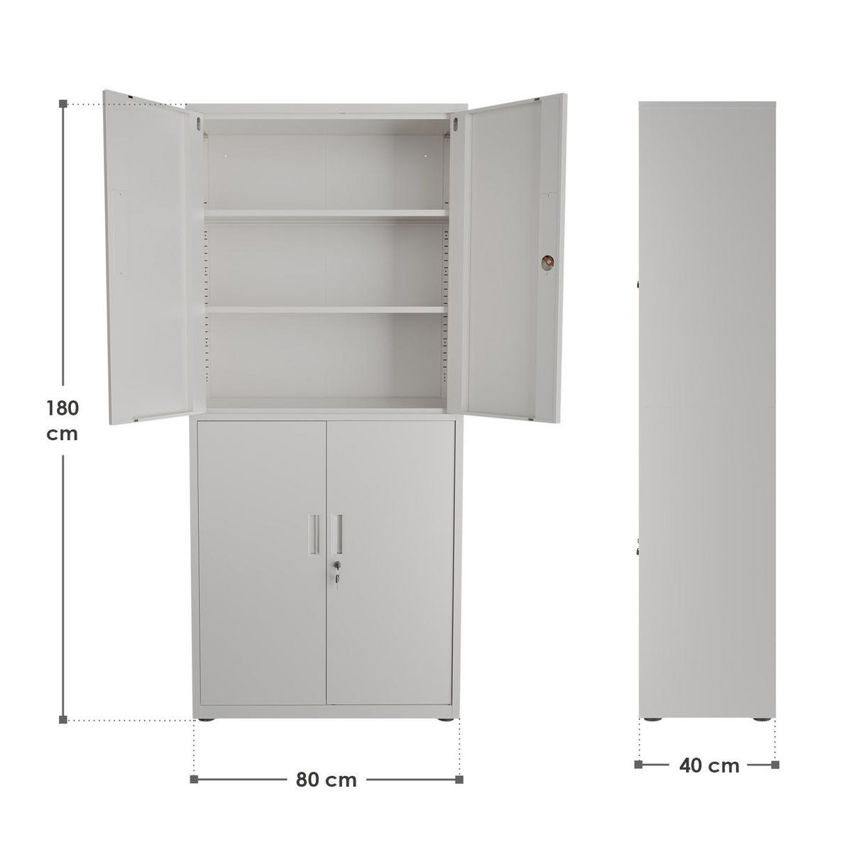 METALLSCHRANK 180/80/40 cm weiß abschließbar - Weiß, Metall (80/180/40cm) - Juskys