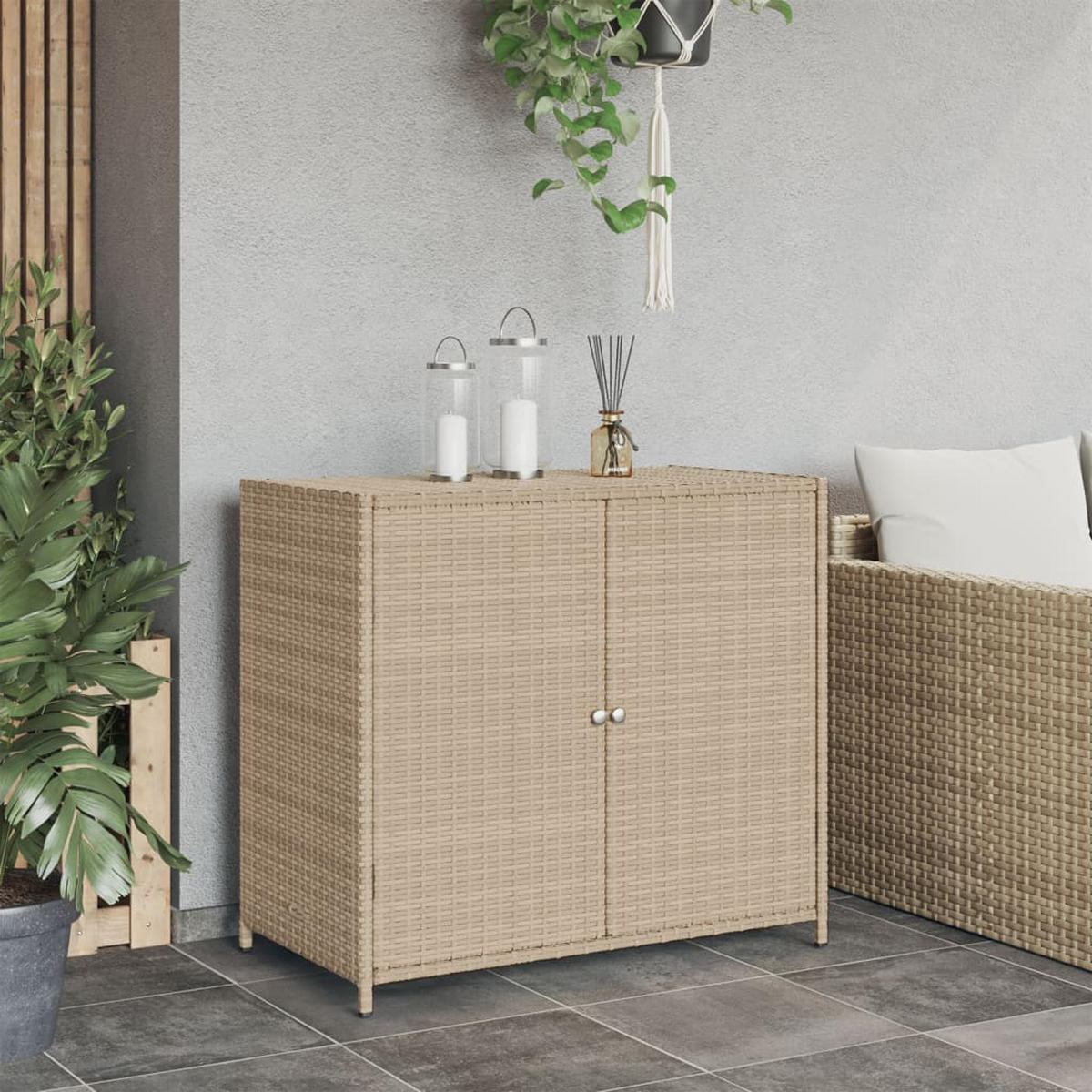 GARTENSCHRANK Beige 83x45x76 cm Poly Rattan - Beige, Kunststoff (83/76/45cm) - furnicato